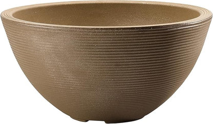 Crescent Garden Delano Bowl Planter, Indoor Outdoor Round Shallow Plant Pot for Water Garden, Bonsai Plant Pots, Succulents with Drain Hole - Double Walled Bowl Lotus Pot, 16" W (Mocha)