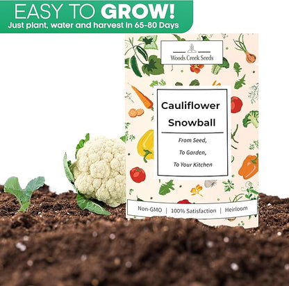 Snowball Cauliflower Seeds – Heirloom Non-GMO White Cauliflower Variety for Planting Outdoors & Vegetable Gardens | Woods Creek Seeds