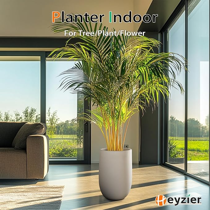 Concrete Planter Outdoor Indoor, Large Tall Cement Plant Pots for Trees Flowers (Gray, 22 inch)