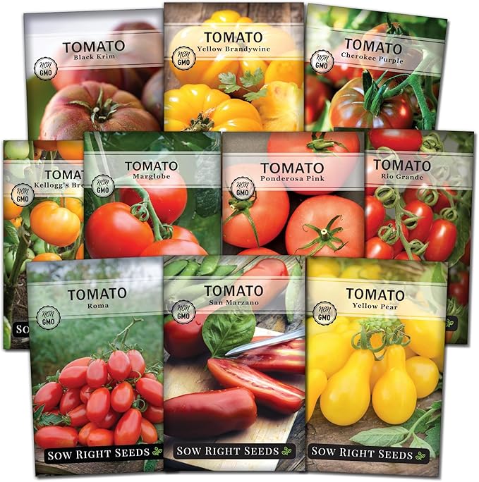 Sow Right Seeds - Tomato Seed Collection for Planting - 10 Varieties with Many Sizes, Shapes, and Colors - Non-GMO Heirloom Packets with Instructions for Growing a Home Vegetable Garden - Great Gift