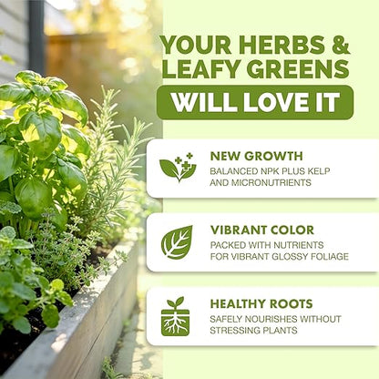 Herb Fertilizer – Liquid Plant Food for All Edible Herbs & Leafy Greens, Indoor & Outdoor, 1 Gallon