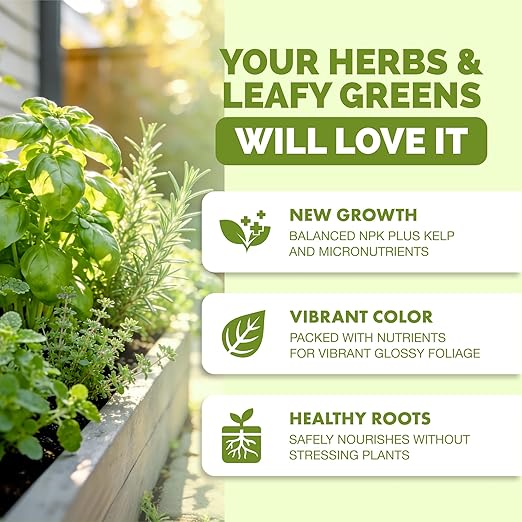 Herb Fertilizer – Liquid Plant Food for All Edible Herbs & Leafy Greens, Indoor & Outdoor, 32oz
