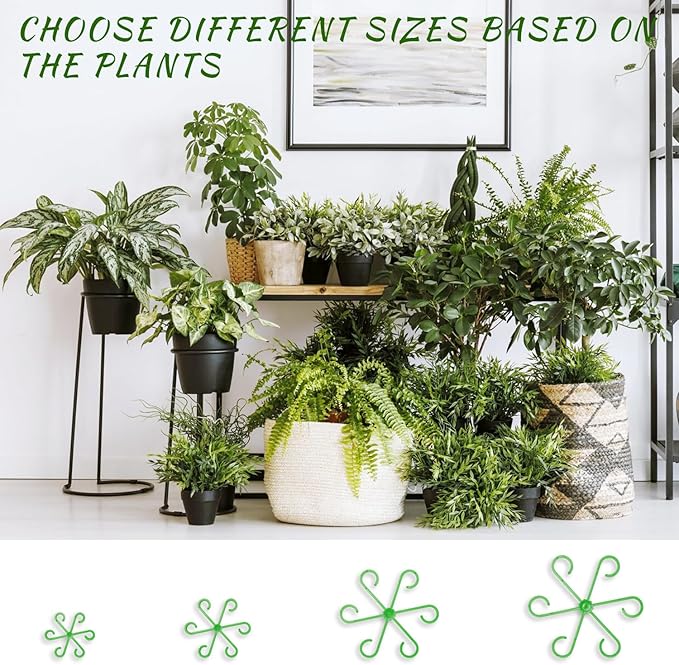 4 Pcs Plant Stem Supports for Indoor Plants, Assorted Sizes Plastic Plant Stabilizer Growth Accessories Plant Stakes Holders for Monstera Potted Climbing Plant (4, Green)