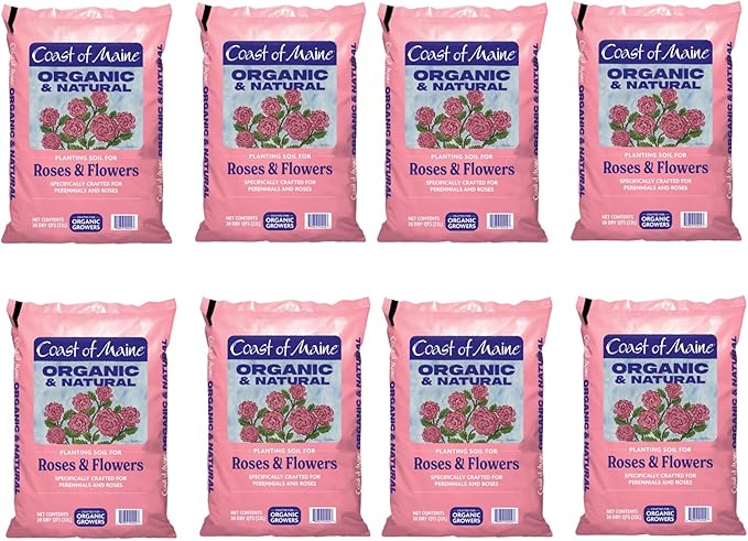 Coast of Maine Organic & Natural Planting Soil for Roses & Flowers - Premium Garden Soil w/ Composted Manure, Sphagnum Peat Moss for Multi Use In Ground & Containers - Enhanced Drainage (20 Qt)