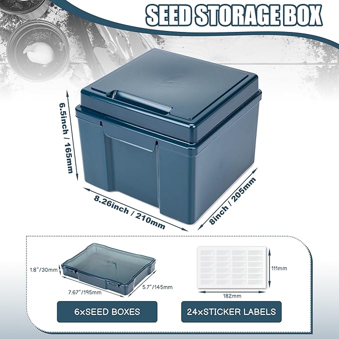 Dark Green Seed Storage Box With 6 inner 5×7 inch small boxes, Portable tool storage box for fishing,Seed Packet Storing Organizer,Photo Storage Box