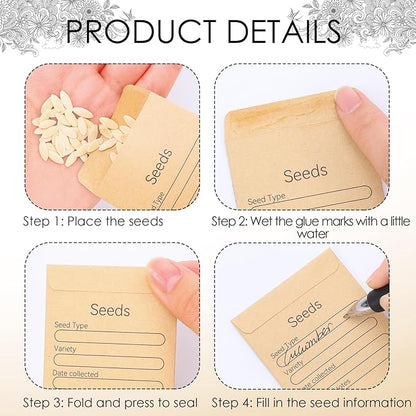 300 Pieces Seed Envelopes 3.15 x 2.36in Seed Packets Envelope with Preprinted Small Envelope Collecting Template for Flower Vegetable Seeds Storage