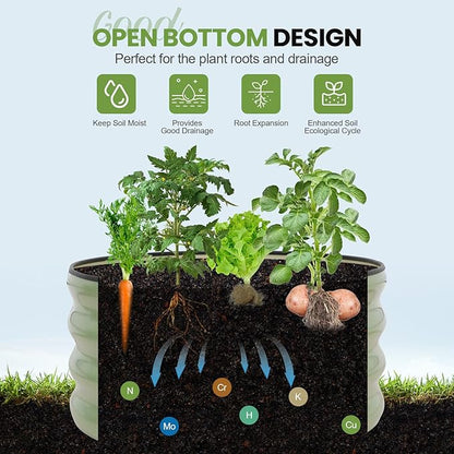 G GOOD GAIN Round Raised Garden Bed - 3Pcs 2x2x1ft Galvanized Steel Planter Boxes Outdoor with Rubber Edge Trim | Metal Raised Beds for Gardening Vegetables Flowers Fruits Herbs (Olive Green)