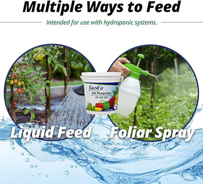 Jack's Classic 20-20-20 All Purpose Water-Soluble Fertilizer with Micronutrients to Provide General Growth on All Plants, 4lbs