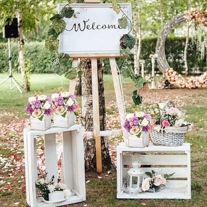Dandat 18 Sets Wooden Cube Planter Boxes for Centerpiece 4 Inch Flower White Wood Rustic Square Vase with Removable Plastic Liner Floral Foam Block for Garden Wedding Home Arrangement Decor