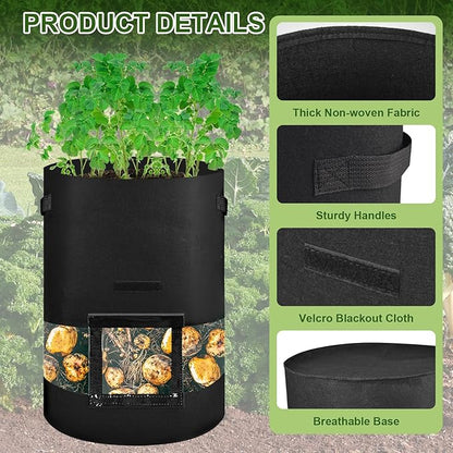 succulentlovers 3Pack 16 Gallon Potato Grow Bags with 360° Visibility, Plant Grow Bags Heavy Duty Thickened Nonwoven Fabric with Handles and Harvest Window Access Flap for Planting Vegetables Flowers