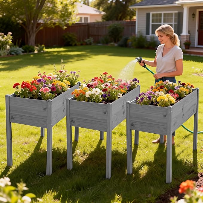 DoCred Raised Garden Bed, 45.7" x 22.8" x 31.5" Large Elevated Wooden Horticulture Planter Box with Wood Legs Standing Growing Bed Planter for Gardening, Balcony, Backyard, Patio