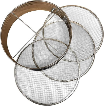 4pc Soil Sieve Set, 12" diameter - Stainless Steel Frame Three Interchangeable Sieves With Varying Mesh Sizes Grade - Mix Soil Filter Large Debris Replacement Screens Available Great for Bonsai