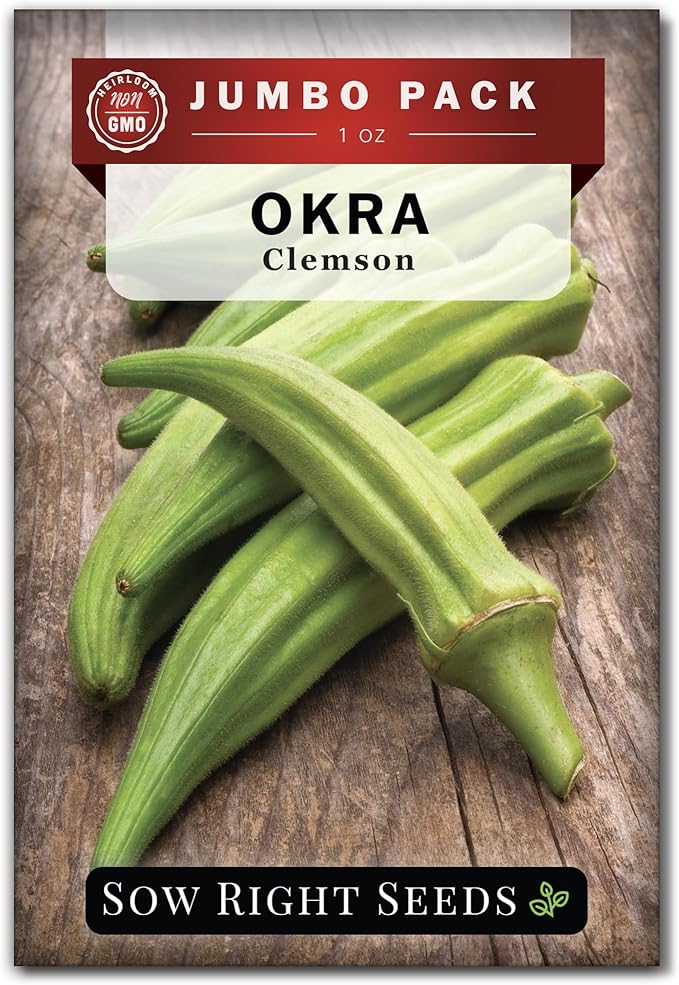 Sow Right Seeds - Bulk Clemson Spineless Okra Seeds for Planting - 1 Ounce, 525 Seeds - Non-GMO Heirloom Jumbo Pack with Instructions to Plant a Home Garden - Make Fried Okra - Abundance of Greens