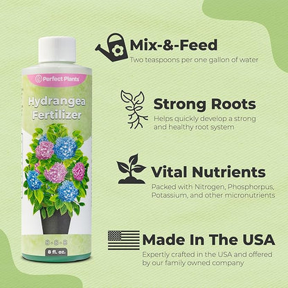 Premium Liquid Hydrangea Fertilizer by Perfect Plants | Bloom Booster | Fertilizer for Hydrangeas and Other Flowering Plants (8 fl oz)