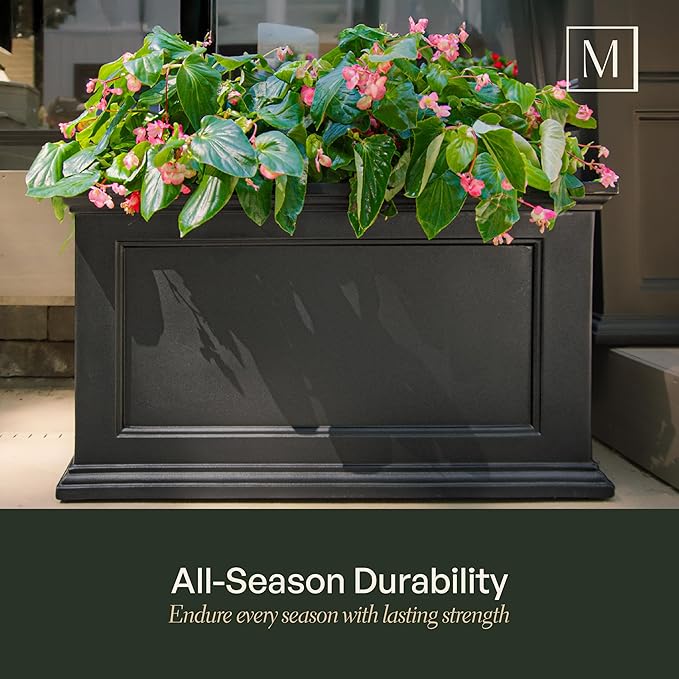 Mayne Fairfield 20x36-Inch Rectangular Planter – Self-Watering, Weather-Resistant Planter for Flowers – Durable Outdoor Design for Patio, Porch, or Entryway, Graphite Grey