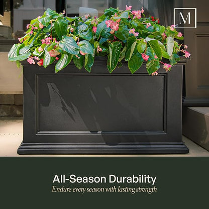 Mayne Fairfield 20x36-Inch Rectangular Planter – Self-Watering, Weather-Resistant Planter for Flowers – Durable Outdoor Design for Patio, Porch, or Entryway, Graphite Grey