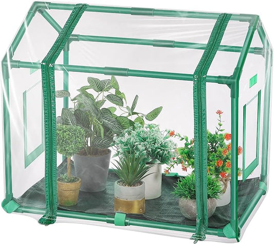Mini Greenhouse with Potting Mat for Indoor Plant, Heavy Duty Portable Green House with Waterproof Pot Pad for Small Plants, Clear Small Plant Tent for Seed Humidity (Green)