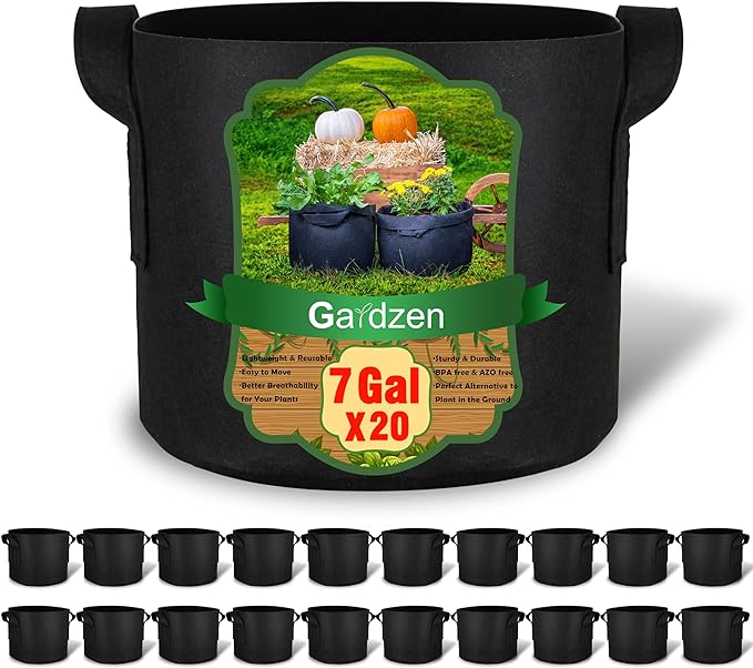 Gardzen 20-Pack 7 Gallon Grow Bags, Aeration Fabric Pots with Handles, Heavy Duty Plant Bags for Plants