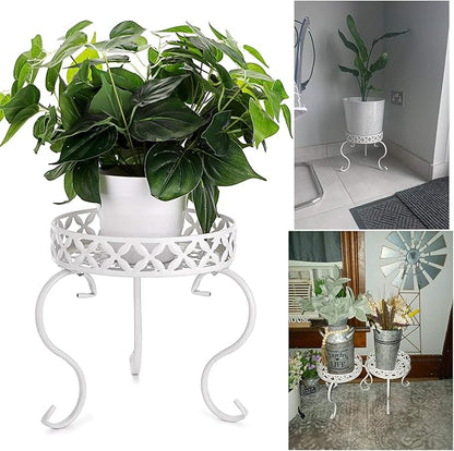 OwnMy Metal Round Plant Stand Rustproof Iron Flower Pot Holder, Indoor Outdoor Plant Stand Heavy Duty for Home, Garden, Patio, Modern Plant Stands Display Potted Rack (White)