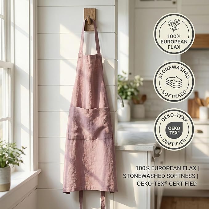MagicLinen 100% Linen Apron - Cooking, Gardening, Grilling, Painting Apron with Pockets - Perfect for Women and Men