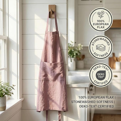 MagicLinen 100% Linen Apron - Cooking, Gardening, Grilling, Painting Apron with Pockets - Perfect for Women and Men