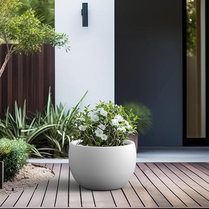 Kante 19.9" Dia Round Concrete Planter, Outdoor/Indoor Large Bowl Plant Pots with Drainage Hole and Rubber Plug for Garden Patio Balcony Home, Pure White