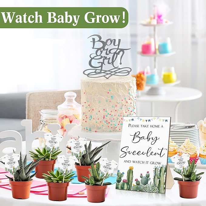 Newcotte Baby Shower Party Favors Succulent Tags Include 1 Piece Wooden Table Sign 50 Sets Succulent Plant Marker Succulent Favors Baby Shower Decoration(Cactus)