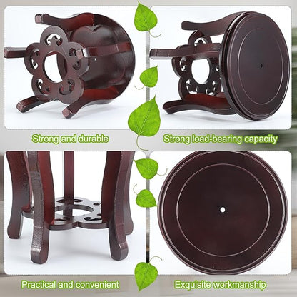 11 Inch Wooden Oriental Plant Stand Chinese Vase Pot Display Stand Round Asian Style Wood Tall Planter Display Fishbowl Fish Tank Traditional Base for Home Indoor Outdoor Decoration