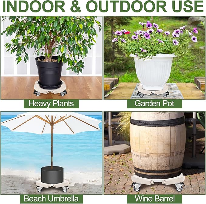 ToLanbbt 4 Pack Plant Caddy Stands with 360° Wheels Adjustable 15-22 in Rolling Stands Heavy Duty Large Plant Carts Dolly with Casters 440lbs Capacity for Large Planter, Garden Pot, Flower Pot, Beige