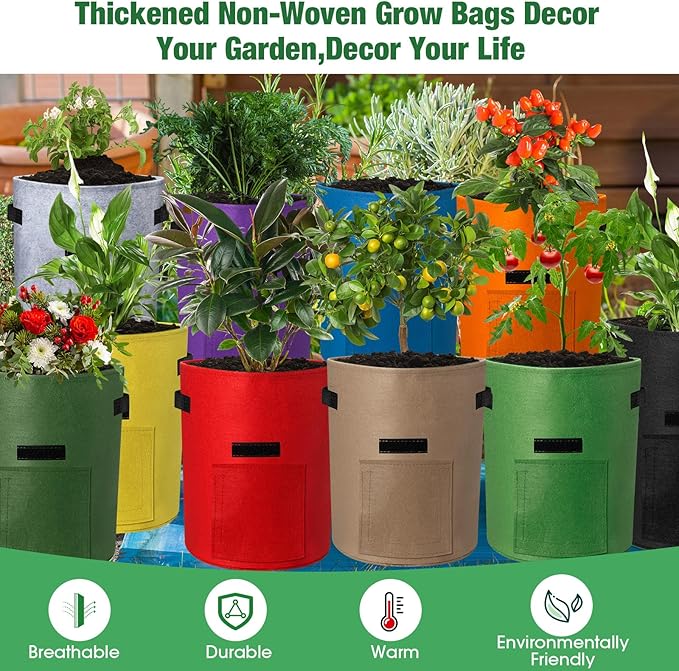 Hushee 10 Pas 10 Gallon Potato Grow Bags Garden Planting Bag with Handle Fabric Thick Fabric Containers for Tomato Vegetable
