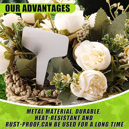 Hicarer 24 Pcs Metal Plant Labels Weatherproof Garden Markers 4" x 2.4" Engraving Stainless Steel 304 T-Type Plant Tags Reusable Nursery Tags for Outdoor Garden Greenhouse Vegetables Herb Flower Seed