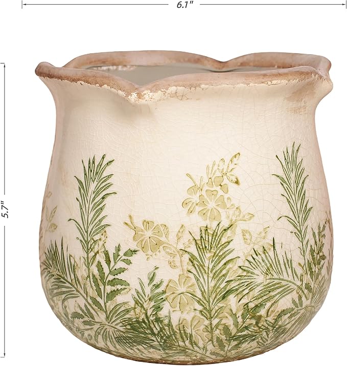 Vintage Ceramic 6.11'' Plant Pots, Decorative Vase for Indoor Garden, Room & Home Decor, Cottage Fern