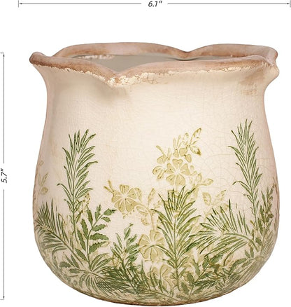 Vintage Ceramic 6.11'' Plant Pots, Decorative Vase for Indoor Garden, Room & Home Decor, Cottage Fern