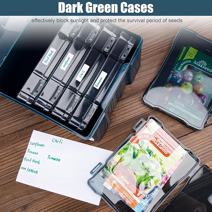 Dark Green Seed Storage Box With 6 inner 5×7 inch small boxes, Portable tool storage box for fishing,Seed Packet Storing Organizer,Photo Storage Box