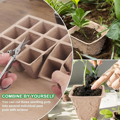 120 Cells Seed Starter Tray Kit, Biodegradable Peat Pots for Seedlings Trays, Plant Starter Seed Germination Kit with 20 Labels and 2 Transplant Tools (10, 120 Cells)
