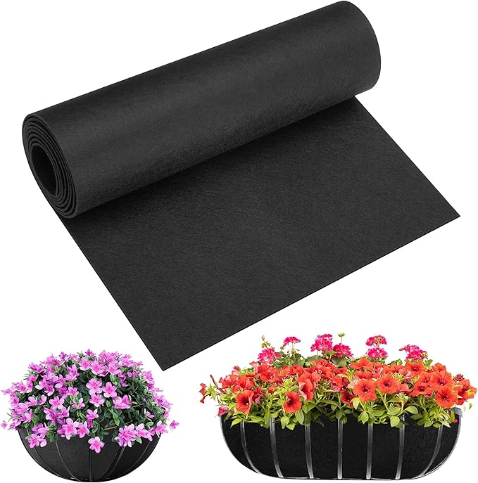 Adnee 78.7 x 14 Inch Non Woven Flower Pot Liner Roll-Black Felt Hanging Basket Liners Roll-Fabric Planter Liner Grow Mat Roll for Microgreens Garden Planter Window Hanging Flower Basket Indoor Outdoor