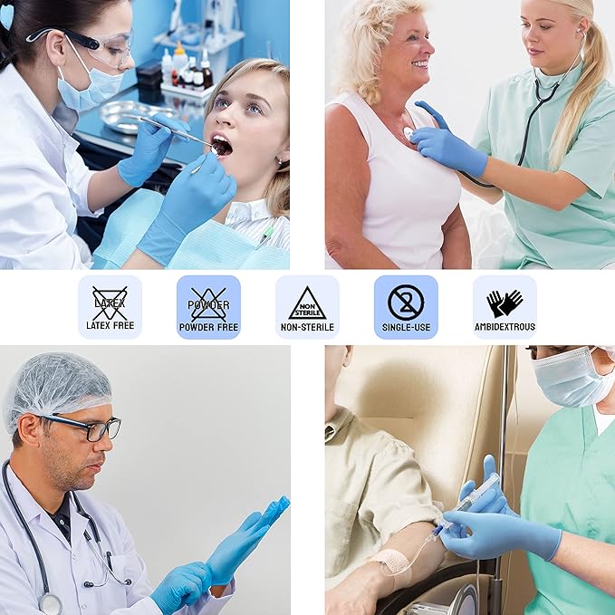 Safe Health Nitrile Exam Gloves – 4 mil, Latex-Free, Powder-Free, Disposable, Blue, Medical Grade, Food, Cleaning Use