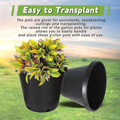 HOSTIC 15 Gallon Flexible Nursery Pots Gallon Pot with Drainage Holes Plastic Plant Container Suitable for Indoor Outdoor Vegetables Flowers Plants 10 PCS