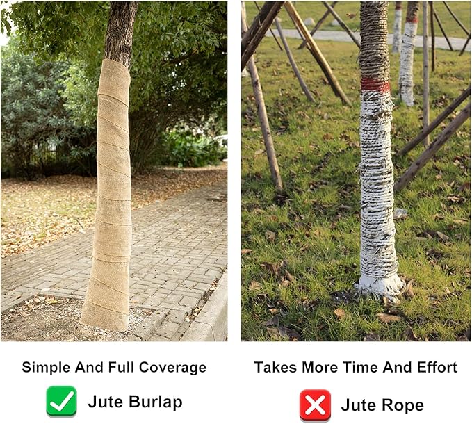 4 Rolls Natural Jute Burlap Tree Wraps, 7.8"×9.8' Winter Tree Protector Wraps Garden Trees Trunk Guard Plant Wrap Shrub Plants Bandage Wrap for Keep Plant Warm