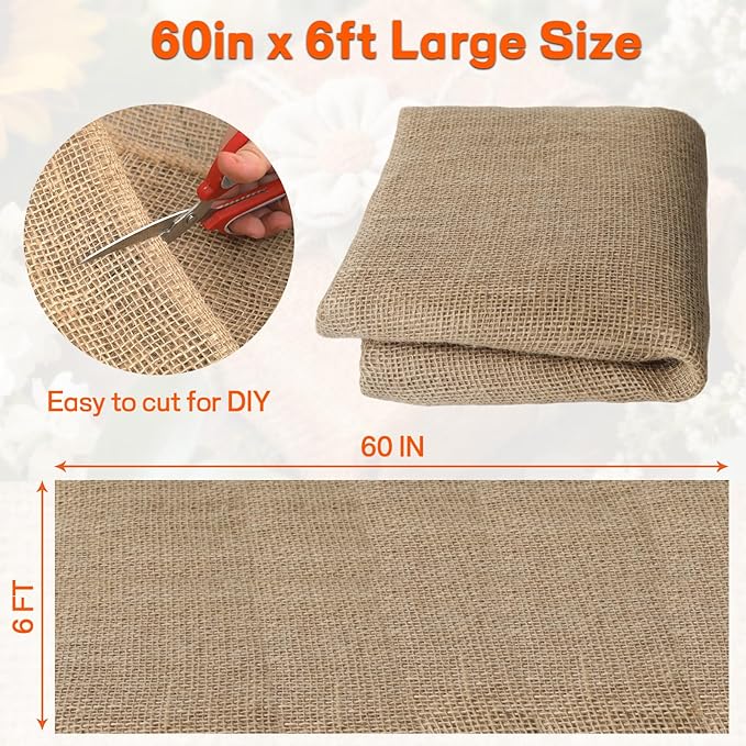 Burlap Fabrics Roll Natural Jute Burlap Garden Tree Wrap Outdoor Weed Barrier DIY Fall Halloween Craft Winter Frost Plant Landscape Blankets Cloth for Plant Gardening Shrubs (60in*6ft)