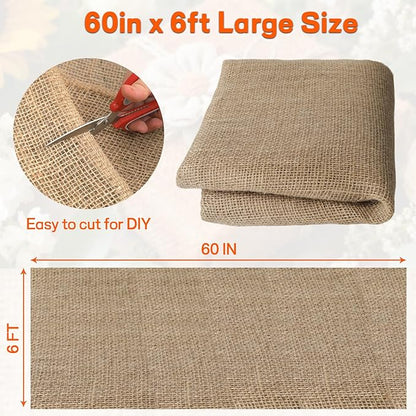 Burlap Fabrics Roll Natural Jute Burlap Garden Tree Wrap Outdoor Weed Barrier DIY Fall Halloween Craft Winter Frost Plant Landscape Blankets Cloth for Plant Gardening Shrubs (60in*6ft)
