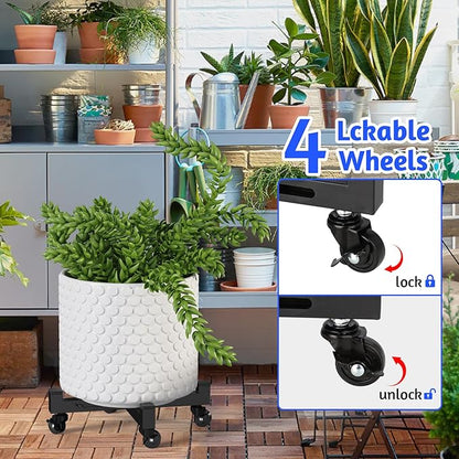 Plant Caddy With Wheels, Adjustable 9in to 13inch Heavy Duty Rolling Plant Dolly, Metal Plant Stand With 4 Lockable Caster Wheels, For Indoor Outdoor Pots Planter, Holds Up to 300 Lbs, Moving Dolly