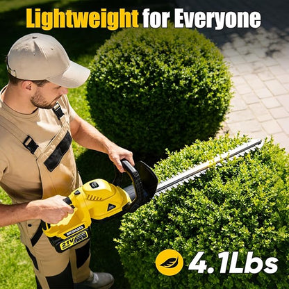 22'' Cordless Hedge Trimmer - 2x4.0AH Batteries & Charger, SK5 Dual-Action Blade Hedge Clippers Handheld, 180° Rotating Handle, 4.1Lbs Electric Hedge Trimmer for Yard/Garden