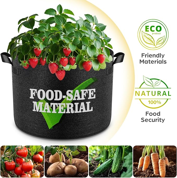 5 Pack 20 Gallon Grow Bags, Thickened Nonwoven Fabric Planter Pots with Handles, Heavy Duty 300G Garden Pots for Tomato, Potato and Vegetable