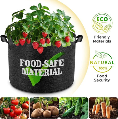 5 Pack 10 Gallon Grow Bags, Thickened Nonwoven Fabric Planter Pots with Handles, Heavy Duty 300G Garden Pots for Tomato, Potato and Vegetable