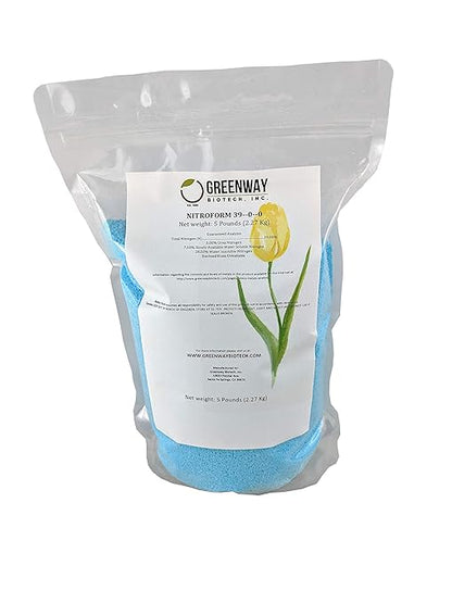 Greenway Biotech Nitroform 39-0-0 Slow Release Nitrogen Fertilizer - Contains Urea & Water Soluble Nitrogen for Healthy Plants & Lawn Growth (5 Pounds)