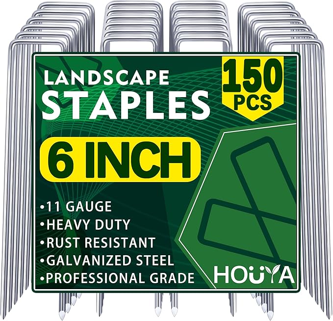 150 PCS Landscape Staples 6 Inch Galvanized Garden Stakes Garden Staples Pins Anti-Rust Ground Stakes for Weed Barrier, Irrigation Hose, Yard Lawn SOD, Landscape Fabric, Decor 6"L x1.2"W 150pcs