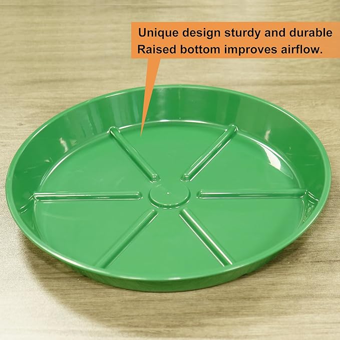 Plant Saucer Pot Tray 12 inch, 6 Packs Flower Planter Saucers and Drip Trays for Pots Planter, Heavy Duty Plant Dish Pant Plate to Catch Water for Indoor & Outdoor, Green