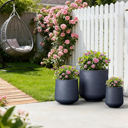 Kante 15.3"+11.6"+8.2" Dia Round Concrete Planter, Large Outdoor Indoor Planter Pots Containers with Drainage Holes and Rubber Plug for Home Garden Patio, Charcoal