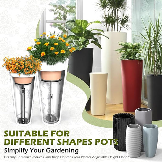 2 Set Adjustable Plant Risers for Inside Pot, Planter Insert for Large Pot, 19.5-32'' Rise Filler Riser of Tall Flower Pots, Metal Lift Insert for Tall Taper Flower Pots (6"8"10" Base or Top)